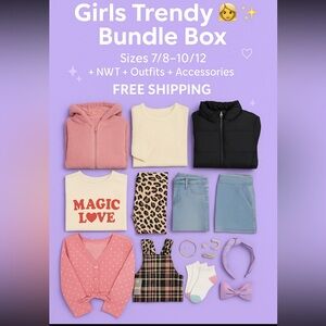 👧✨ Girls Trendy Bundle Box | Sizes 7/8–10/12 | NWT, Outfits + Accessories 🎀📦
